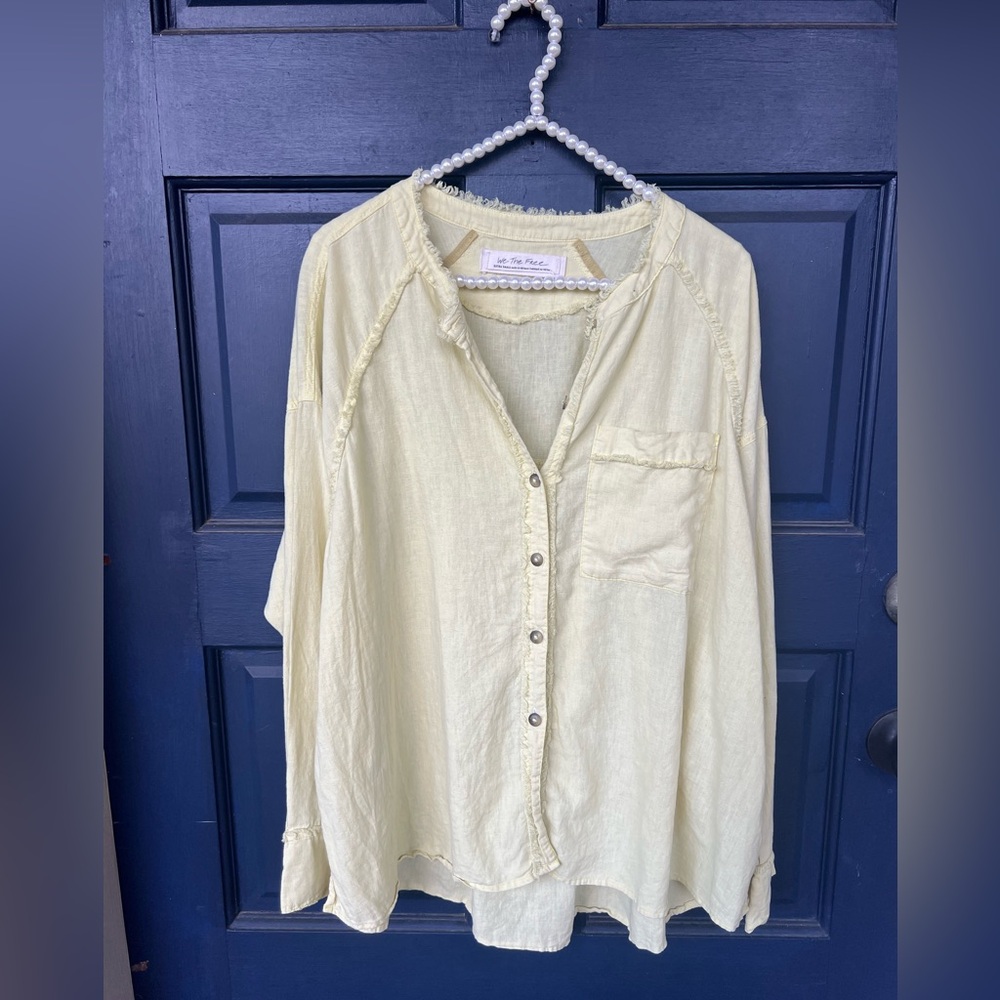 We The Free Pale Yellow Button-Down Shirt